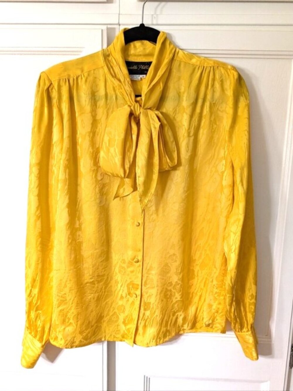 Danielle Phillipe 100% Silk Yellow Tie-Neck Blouse Size 14